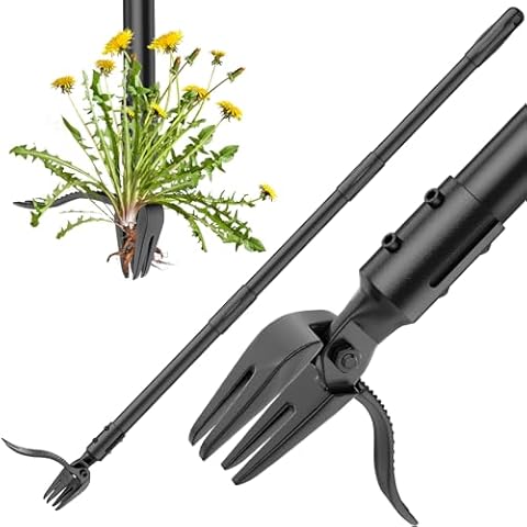 PECHAM Weeder - The Original Stand Up Weed Puller Tool with Long Handle - Made with Lightweight Steel & 4-Claw Steel Head Design - Easily Remove Weeds Without Bending, Pulling, or Kneeling, black Cover