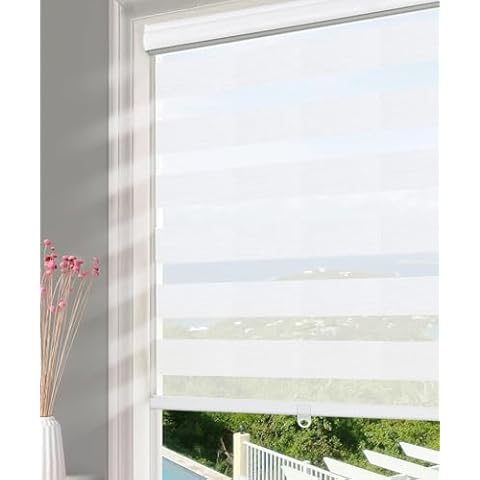 Cordless Zebra Blinds for Windows Free-Stop Roller Window Shades Light Filtering Blinds for Kitchen Bathroom, 45" W x 72" H White, Easy to Install Cover