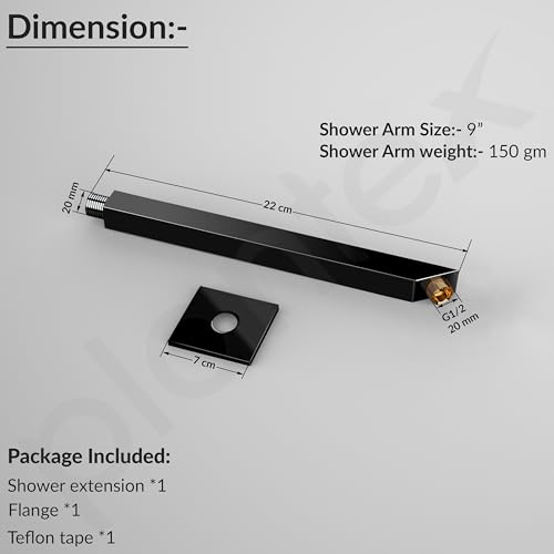 Image of Plantex 9-Inch Shower Arm for Overhead Shower /Stainless Steel Shower Pipe /Wall Mount Bathroom Fitting with -Inch Thread - Pack of 1 (Black)