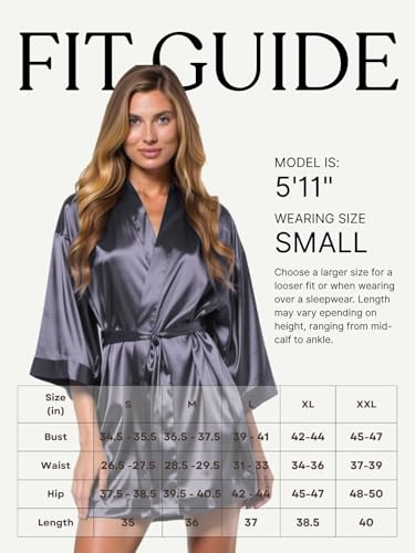 Image of Turquaz Women's Bride Bridesmaids Robe - Satin Kimono Robes for Wedding & Bridal Party Silk Like Lightweight Robes for Women, Charcoal, XX-Large