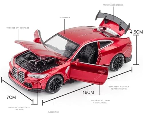 Image of WORSHIPER 1:32 Diecast Model Alloy B-M-W M4 Metal Pull Back Car with Sound Light, Openable Doors, Toy Vehicles for Kids Gift, car for Kids (B-M=M4 (RED))