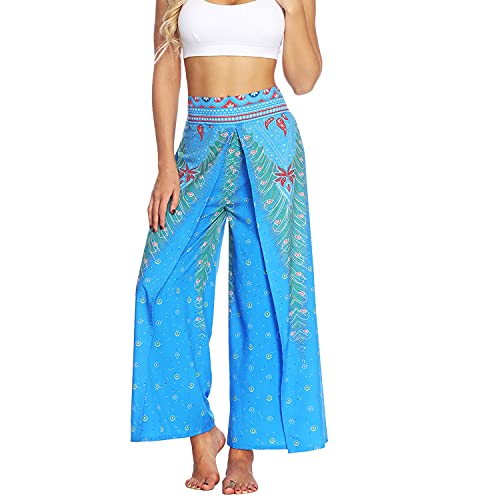 Lu's Chic Women's Boho Pants Wide Leg Palazzo Slit Yoga Workout Palazzo Hippie Beach Pants Pattern3 S/M