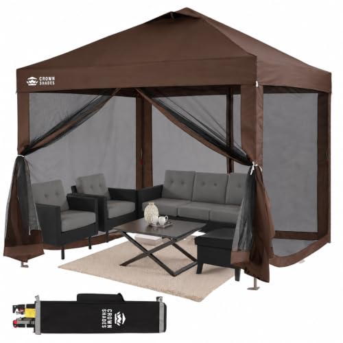 CROWN SHADES Gazebo 10x10 Pop Up Canopy with Mosquito Netting, Screen Tent...