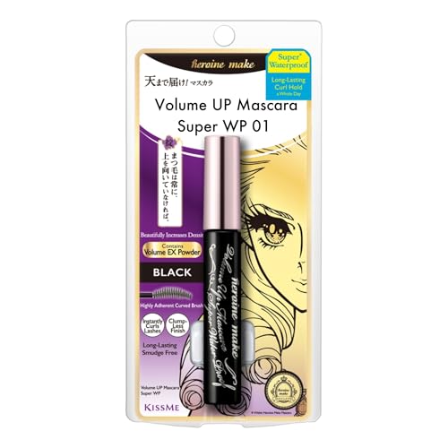 KISSME Heroine Make Volume UP Mascara Super WP 01 | Waterproof Mascara Volume & Length by Defining Fiber for Long-lasting Natural Eyelash Look, from Japan, Black, 1 EA
