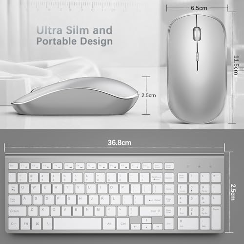 Image of J JOYACCESS Wireless Keyboard Mouse, 2.4G Wireless Combo with Numeric Keyboard,Quiet and Durable Clicks for Laptop /Desktop /Tablet /Mac- Silver White