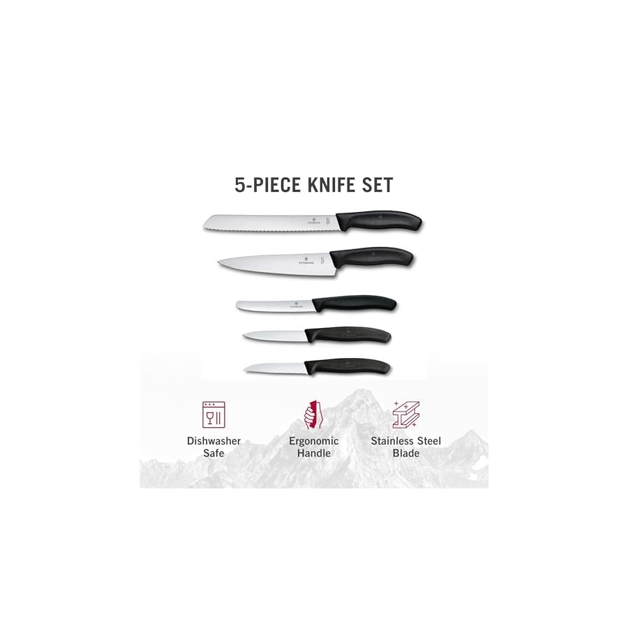 Victorinox-Swiss-Classic-Kitchen-Knife-Set-5-Pieces-Paring-Knives-Utility-Knife-Carving-Knife-and-Bread-Knife-Black-Multiple Victorinox Swiss Classic Kitchen Knife Set, 5 Pieces - Paring Knives, Utility Knife, Carving Knife and Bread Knife - Black, Multiple