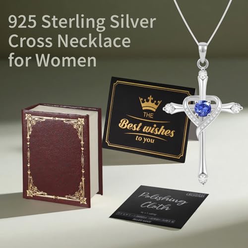 Cross Necklace for Women 925 Sterling Silver Cross Necklace Baptism Christian Gifts for Women April CZ Birthstone Necklace Religious Gifts with Bible Box Women'S Crucifix Jewelry with Snake Chain4