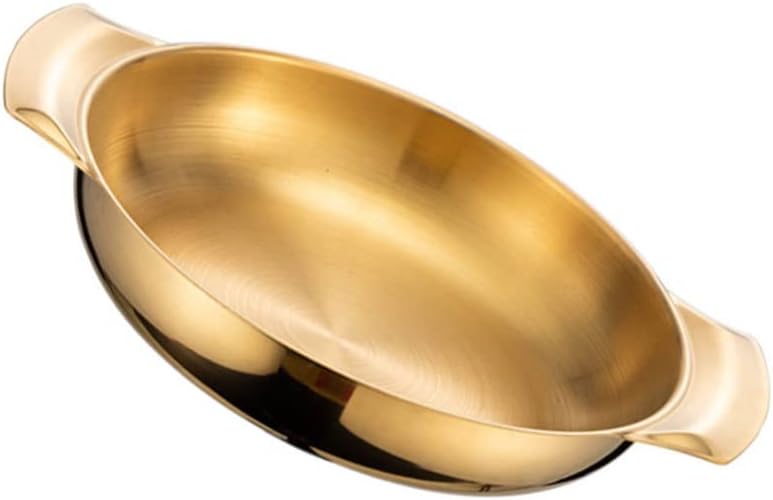 Large Mixing Bowl Paella Pan 16cm Flat Bottom Fry Pan Stainless Steel Skillet Metal Food Serving Tray with Handles for Home Restaurant Camping Silver Stainless Steel Cook,Golden