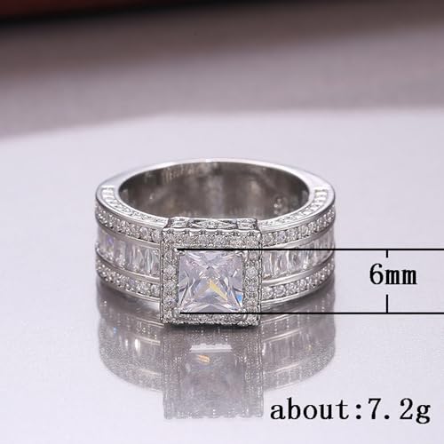 925 Sterling Silver Shiny Full Diamond Gemstone Ring Cubic Zirconia Rings CZ Diamond Multi Row Ring Eternity Engagement Wedding Band Ring for Women(5-11) silverB-82