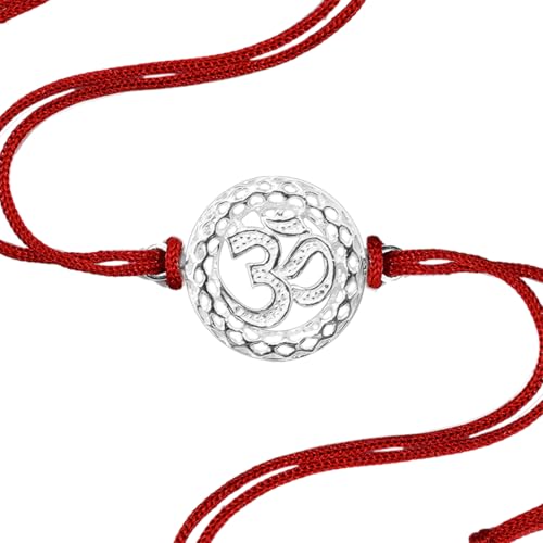 Image of Parnika 925 Om Ganesha Rudraksha Infinity Bro Shiv Bhai Adjustable Silver Rakhi Bracelet For Brother in 92.5 Sterling Silver for Boys and Men | Chandi ki Rakhi | Gift Box Roli Chawal