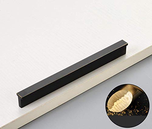 Sólido Manija del Gabinete con Bar T,Tirador de Tocador de Cajón de Dormitorio de Latón Cepillado,Perillas Rectos de Puerta de Armario de Cocina,Herrajes para Muebles de Baño(blackHole center 128mm)