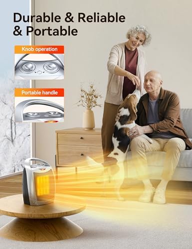 GiveBest Portable Electric Space Heater with Thermostat, 1500W/750W Safe and Quiet Ceramic Heater Fan, Heat Up 200 Square Feet for Office Room Desk Indoor Use, Silver - View 8