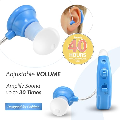 MSA Lil’ Listeners Sound Amplifier for Children | Rechargeable Ear Amplifier | Up to 40 Hours of Continuous Use | Sound Enhancer with Tips & Cleaning Brush - Blue