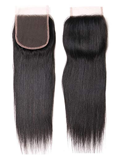 Lanyi Hair 14 inches Free Part Lace Closure with Baby Hair Straight Human Hair 130% Denisity 4x4 inches Black Brazilian Virgin Hair Closure