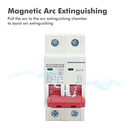 DIN Rail Mount Miniature Circuit Breaker 2P 40A DC 1000V, Isolator Switch for Solar PV Systems Marine Power, DC Circuits (63A) - Image 3
