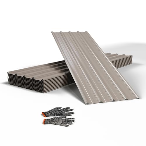 10pcs Metal Roofing Panels, 60.63'' L ×17.72'' W 72.98 ft² Corrugated Metal Sheets, Galvanized Steel Roof Fence Panels for Mobile Homes, Garages, Chicken Coop, Sheds, Stables, Patio, Warm Gray
