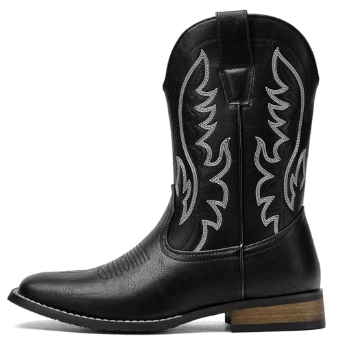 Cowboy Boots For Men Western Fashionable Retro Stylish Embroidered Square Toe Boots Chunky Heel2