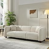 Merax 87' Velvet Upholstered Sofa Couch 3 Seater with 2 Pillows, Modern Living Room Sofa with Solid Wood Legs, Beige