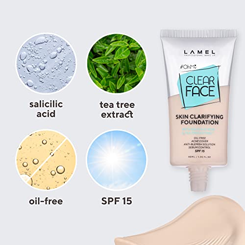 Image of Lamel - Oh My Clear Face Full Coverage Foundation- ?402-Deep Beige |Acne Coverage - SPF-Enhanced | Tea Tree Extract | Dewy & Flawless Finish | Sensitive Skin Care |Organic & Oil-Free | 40 Ml