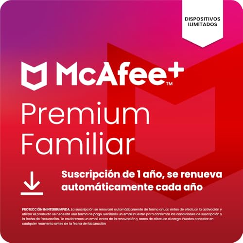 McAfee+ Premium Familiar para dispositivos ilimitados 2026 | Antivirus, VPN, software de ciberseguridad | Suscripción de 1 año con renovación automática | Descargar