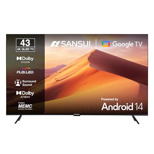 Sansui 109cm (43) 4K QLED Google TV with Dolby Vision, HDR10+, Dolby Atmos, HSR 120Hz, MEMC, 30W Surround Sound, FloLED Panel JSW43UG23Q (Black)