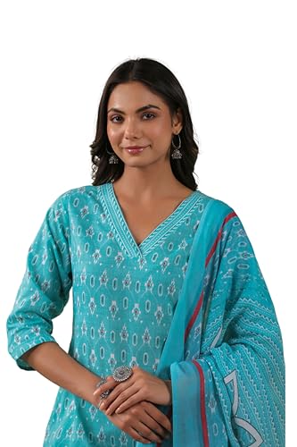 Image of Sky Blue Printed Kurti Set with Duppata