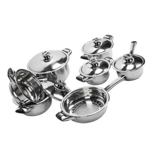 Omquot Juego de Utensilios de Cocina de Acero Inoxidable, Kit de Cocina Duradero para Doméstica, 7 Ollas y 5 Tapas