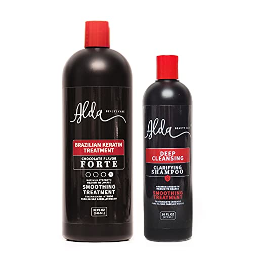 Alda Chocolate Brazilian Keratine Treatment Permanent Straightening Blowout 32 Fl Oz + Shampoo Clarifying 16 Fl Oz. #TOP27