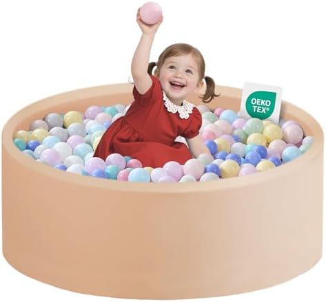 Zedachica Bällebad Baby 90Cmx30Cm Schaumstoff Rund Bällebad Kinder Baby ab 1 Jahr für Innen und Außenbereich Mädchen und Jungen, (Beige, Ohne Bälle)