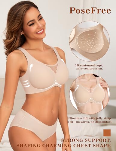 PoseFree Wireless Bras for Women Full Coverage No Underwire Supportive Seamless Back Fat Smoothing Padded Push Up Bra4