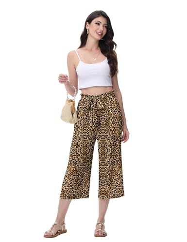 FreshNight Women's Wide Leg Pants Elastic Waist Capris Pants for Women 2025 Summer Business Casual Outfits for Women2