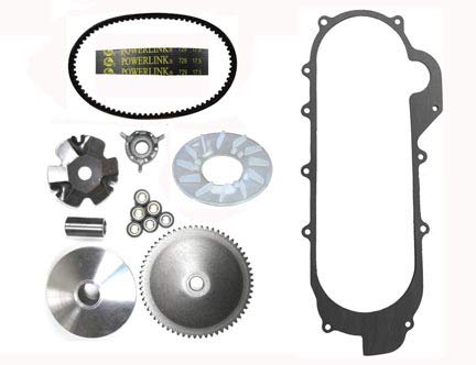 Front Clutch Variator Kit with Belt & Gasket, fits GY6-50 Scooters. Fits Models with 12" or 13" Wheels.
