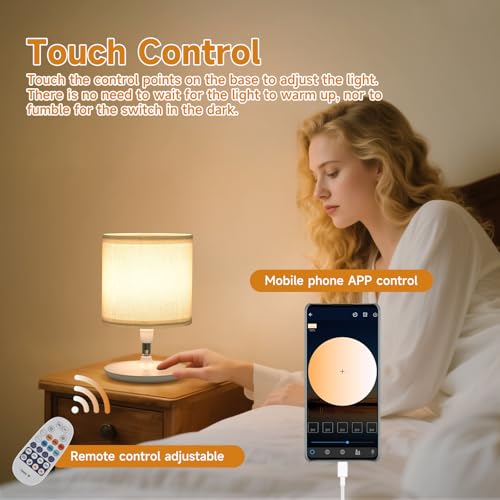 2 lámparas de mesa con USB y control de luz blanco miniatura 6