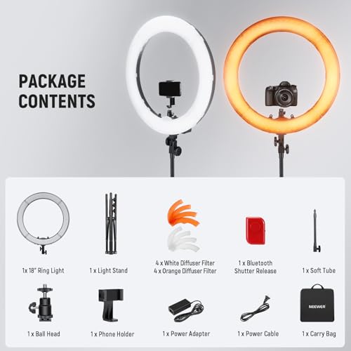NEEWER RL-18 18 Inch Ring Light with Tripod Stand, LED Selfie Ringlight with Phone Holder Compatible with iPhone for Video Recording Makeup Tattoo Lash Barber Studio Photography Streaming Key Lighting by NEEWER - Image 9