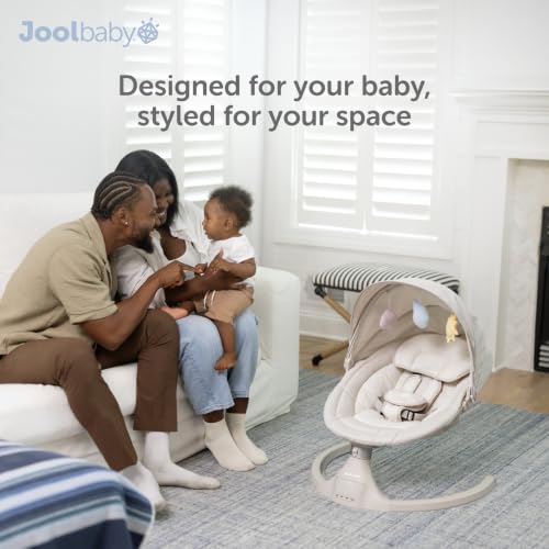 Image of Jool Baby Nova Baby Swing for Infants - Bluetooth Music, Remote (Oatmeal) | Keep Baby Happy While Getting Things Done - Gentle Side-to-Side Motion Helps Baby Feel Content