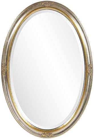 Howard Elliott Carlton Oval Decorative Wall Mounted Mirror, Stainless Steel, Bevelled Oval Hanging Vanity Mirror for Wall Decor, Hallway, Bedroom, Living Room, 22 x 32 Inch