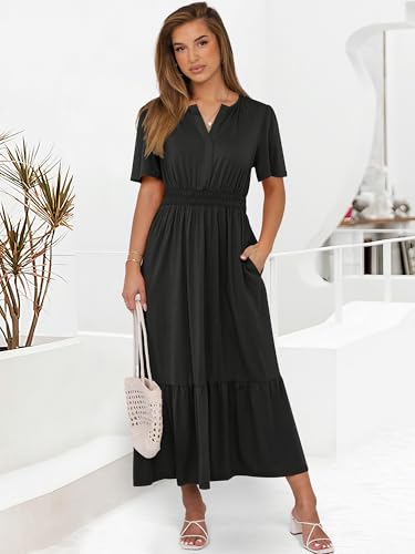ANRABESS Women's Summer Short Sleeve Maxi Dress 2025 Casual V Neck High Waist A-Line Flowy Loose Tiered Boho Long Dresses2