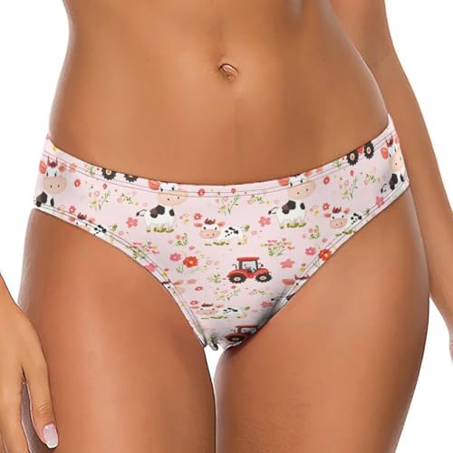 AOOEDM Tanga con Estampado de camión de Granja y Tractor Rojo para Mujer, Ropa Interior Sexy con Espalda en T