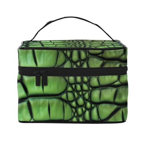 Trousse de maquillage en peau d'alligator luxe avec poignée
