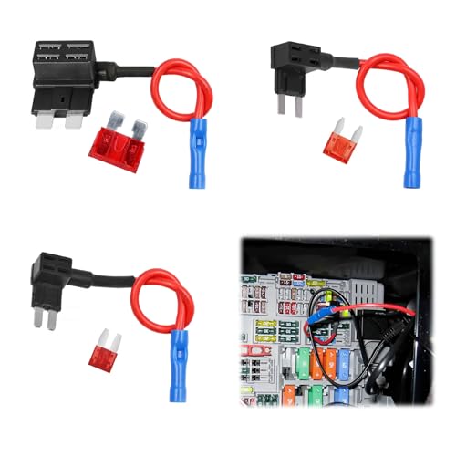 Car Fuse Tap Set, 6 PCS Piggy Back Connectors 12v, Adapter With 10A Mini Blade Fuses, Holder Set for Trucks Boats (Medium Small Micro)