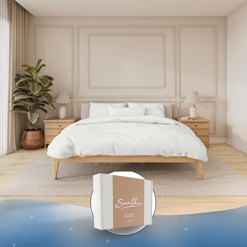 Samthus Parure de lit lestée 155 x 220 cm – Satin de coton – Certifié Oeko-Tex Made in Green – Sommeil doux et céleste avec housse de couette adaptée à nos couvertures thérapeutiques – Blanc