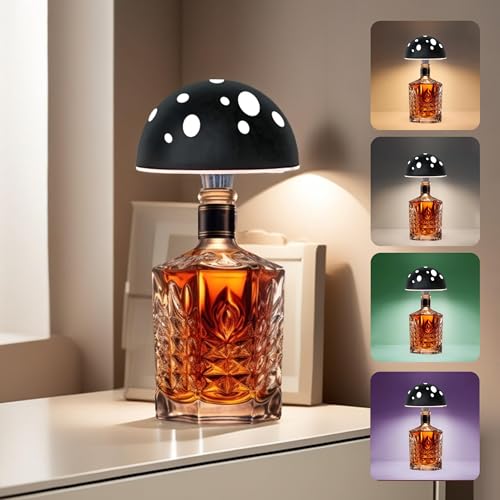 Fozxsvg Mushroom Bottle Light, Led Bottle Lamp, Rechargeable Touch Lamp with 2000mAh, Colorful Brightness Wine Bottle Lampshade Light for Living Room, Home Bar, Restaurant, Bedroom (Black)