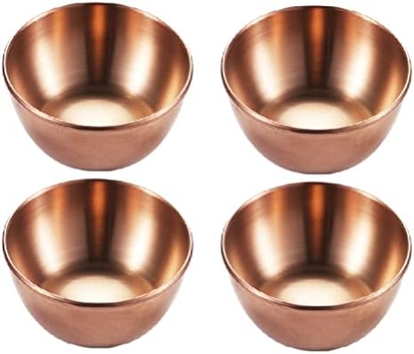 DOITOOL 4PCS Stainless Steel Sauce Dishes Round Sushi Dipping Bowls,Sushi Dipping Sauce Dishes Seasoning Dish Saucer Bowl Mini Appetizer Plate (Rose Gold,3.14X3.14X0.98inch)