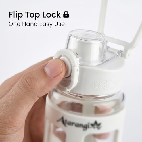 Image of Atarangi Round Kawaii Water Bottle 700ml for Kids | Leak Resistant Flip Top Lid | Rotatable Handle | Durable Plastic Drinking Bottle for School, Travel & Daily Use (White)