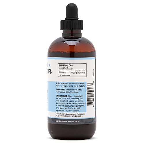 Ultra Silver® Colloidal Silver | 1,000 Ppm, 8 Oz (236Ml) | Mineral Supplement | True Colloidal Silver - With Dropper #TOP2