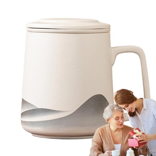 Ceramic Tea Infuser Cup - 360 ml Steeping Mug with Hand-Painted Black Glaze | Vintage Tea Kettle for Green, Black, Oolong, Hot or Cold Tea