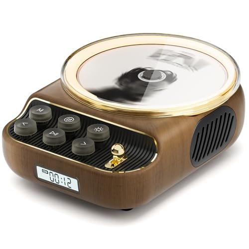 Retro Portable CD Players with Bluetooth Speakers, FM Radio, Night Light, LCD Display, 4000 mAh Battery, Vintage Radio Built in Dual Speakers Supports USB/AUX/Type-C for Home, (Wood)