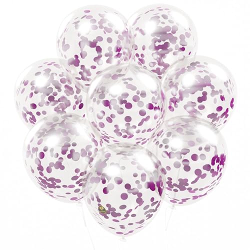 Image of AFTERLOON Biodegradable Balloons 24 pcs Clear 12 inch with Shiny Purple Circle Confetti, Natural Rubber Latex Plastic-Free AlternativeDurable Thickened Extra Strong Helium Float, Garland Wedding Decor