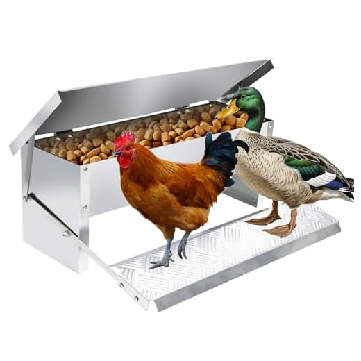 Futterautomat Hühner 5KG Futterspender mit Automatisches Pedal und Wasserfest Decke Hühnerfutter Automat Selbstöffnender Futtertrog Hühner Futterspender