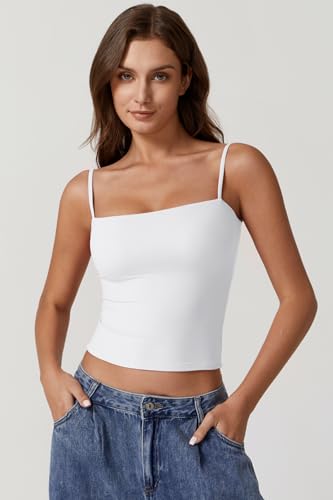 QINSEN Women's Double Lined Basic Tank Top Adjustable Spaghetti Straps Sleeveless Camisole Shirts2